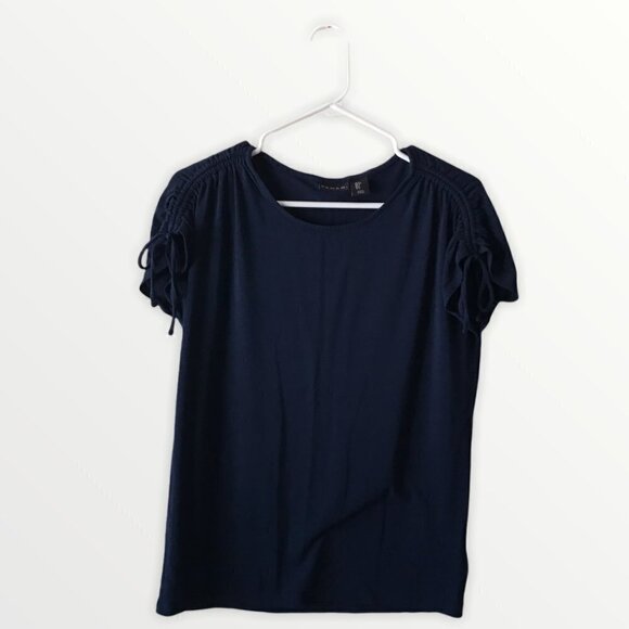 Tahari Black Top with Ruched Sleeves - Picture 1 of 10